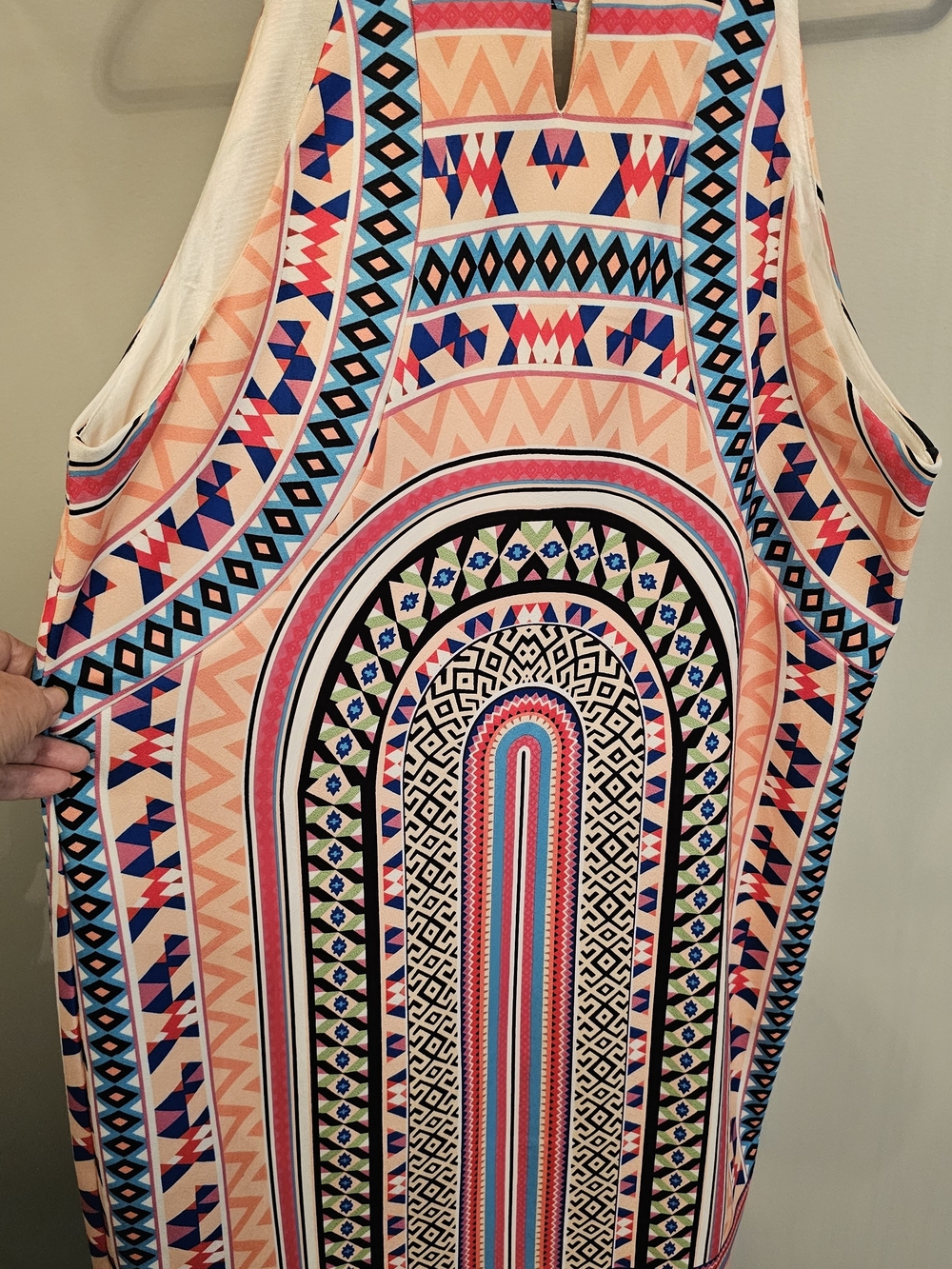 Sleeveless Geo-Arch Print Dress in Peach, Blue and Pink Size Large